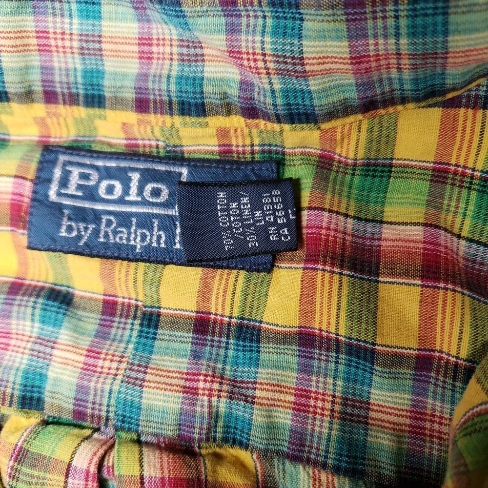 POLO RALPH LAUREN XLMen's‎ Bright Madras Plaid Epaulettes Button Down Shirt